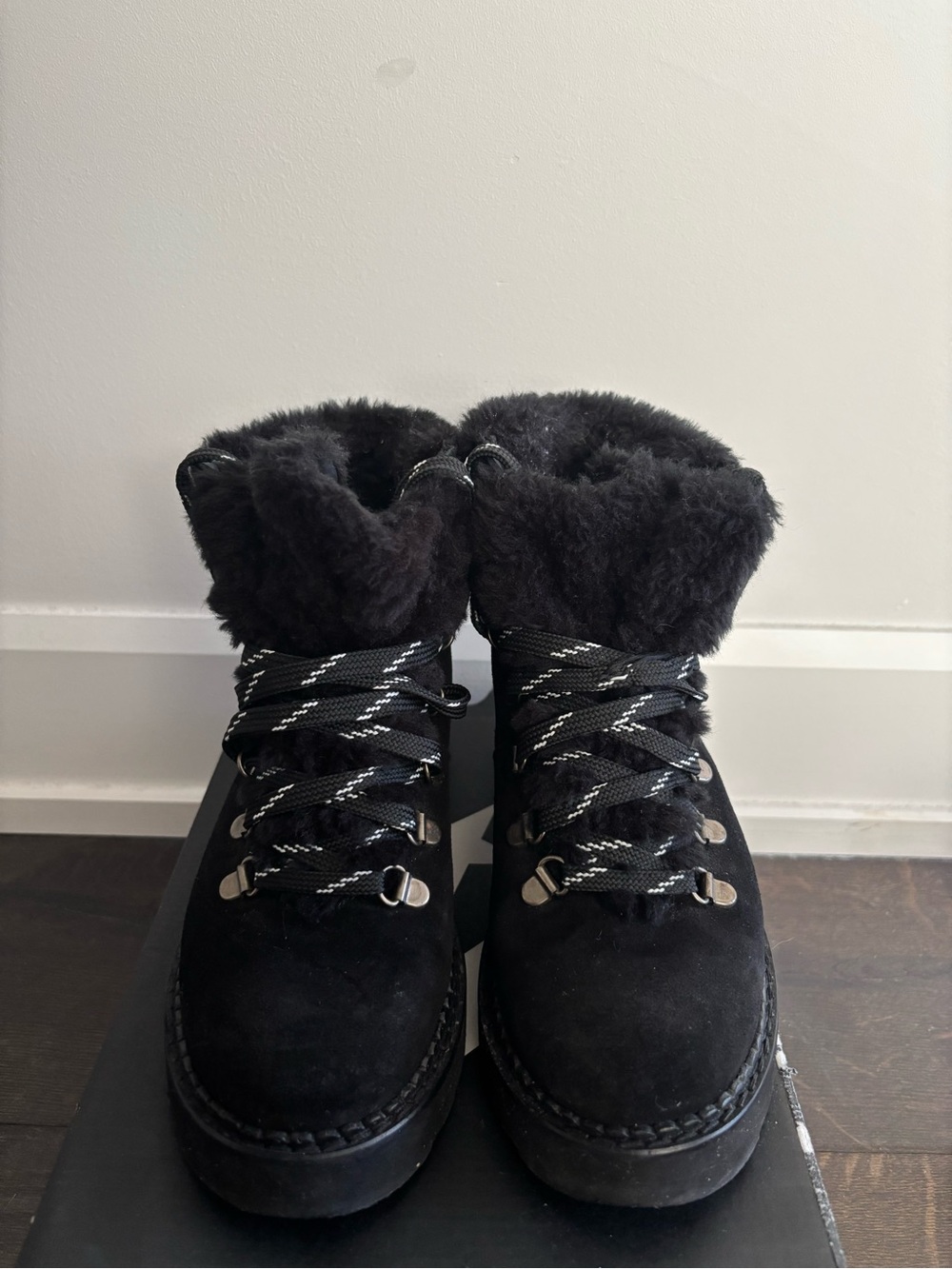 Intervalle Women's Black Faux Fur Lace-Up Ankle Booties